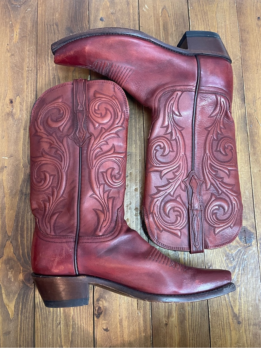Lucchese Nicole red leather cowgirl boots Womens size 8.5B - REPAIRED - Picture 8 of 12